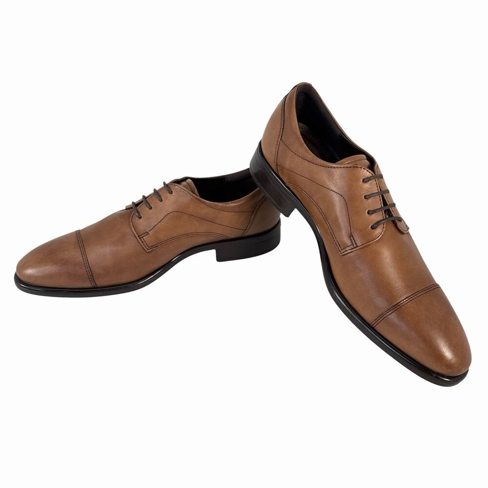 Ecco Citytray Cap Toe Amber Brown Leather Derby Dress Shoes EU 43 Men's 9 - 9.5